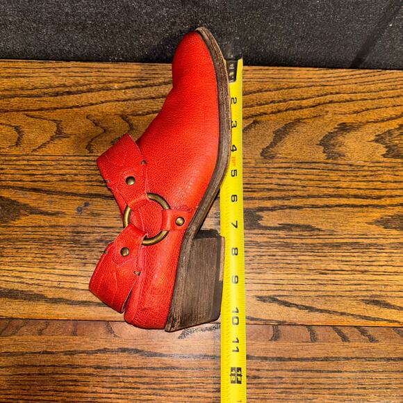 FRYE Carson Western Bootie Mules Red Leather Harness Shoes 70160 Women's 7 B - Picture 10 of 12